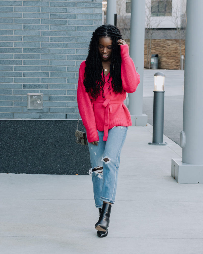 1 STATE Neon Pink Belted Cardigan